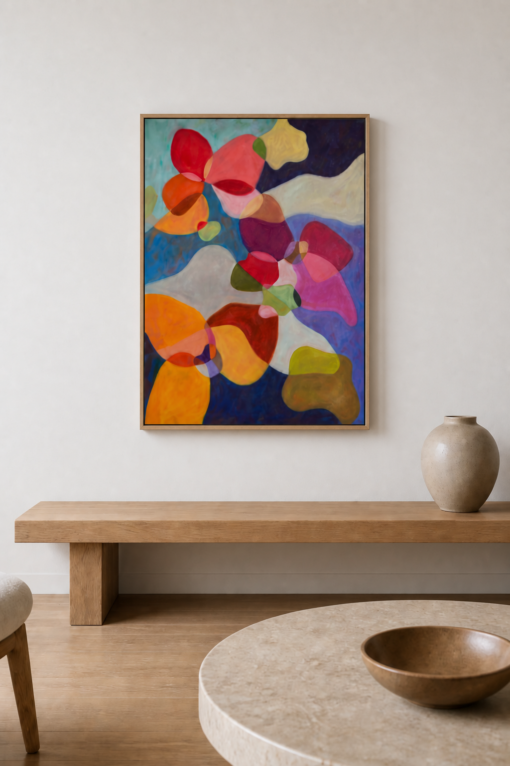A 27.6 × 39.4 inch painting by Heidy Kate in a floating frame