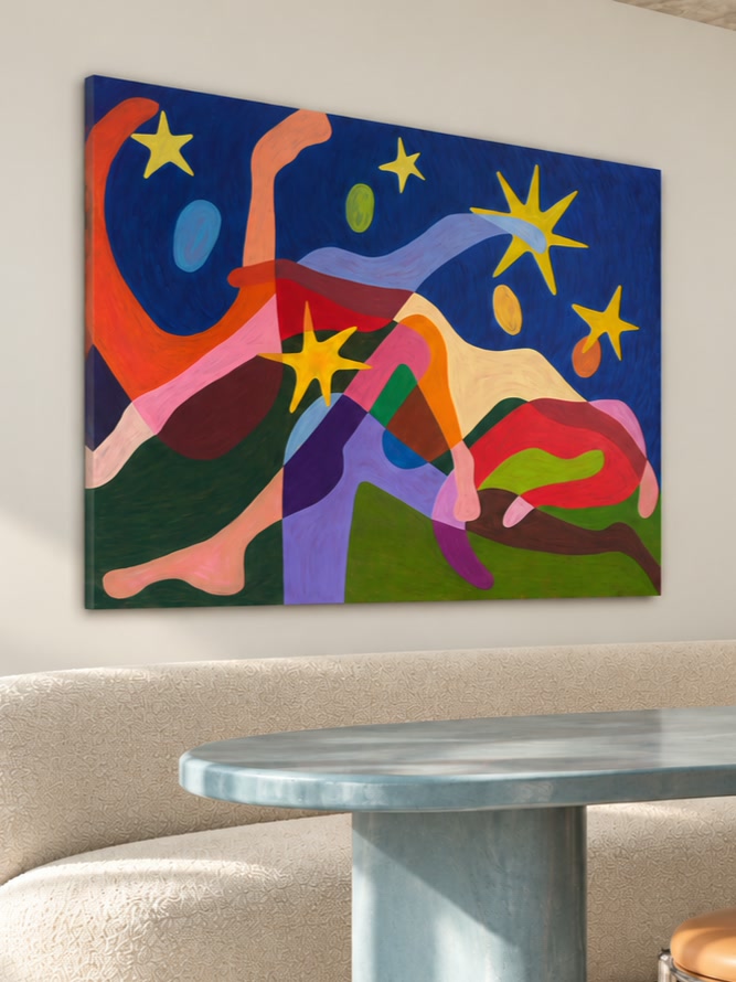 Dancing in the dark hanging above a sofa